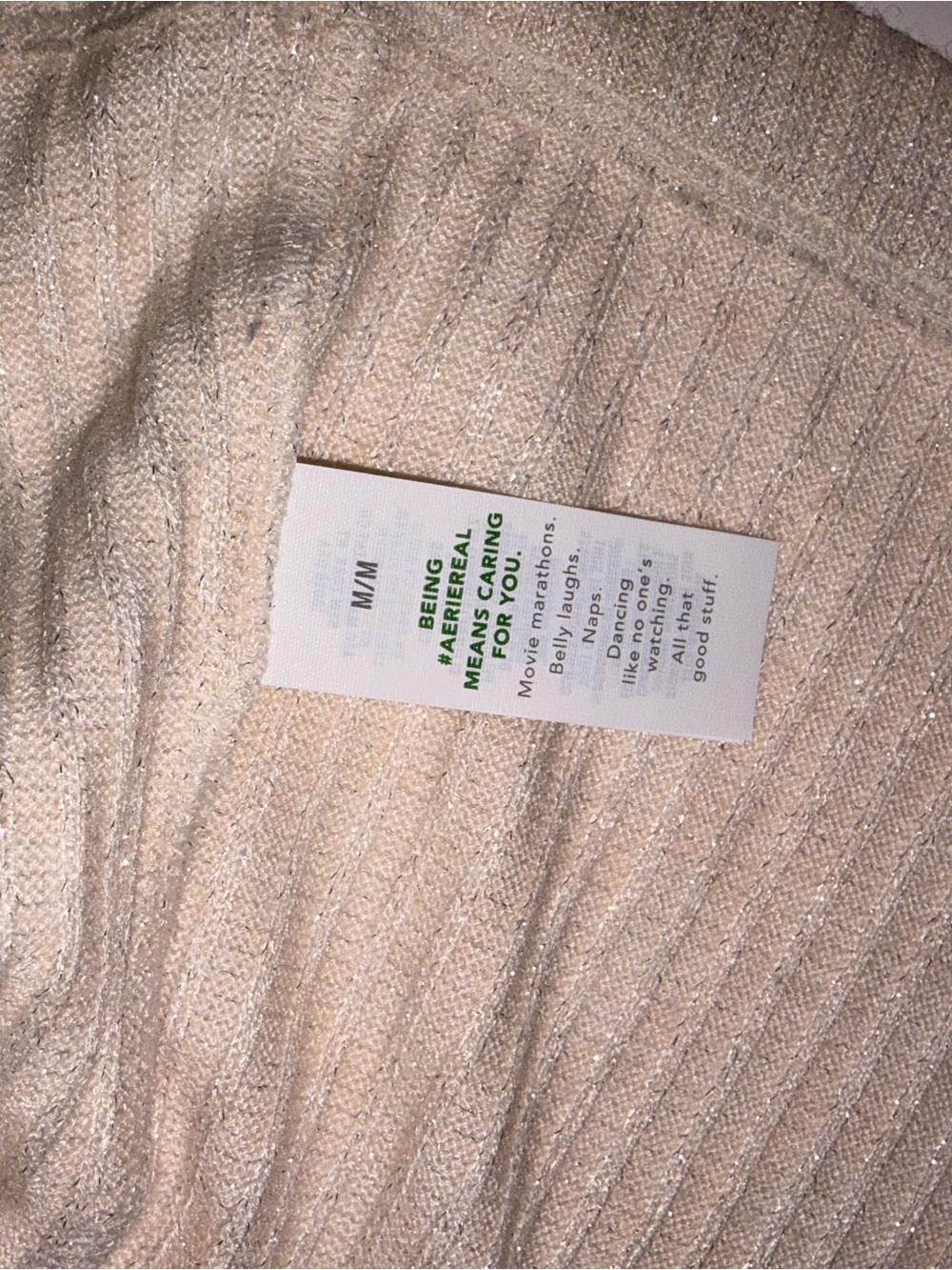 NWOT Aerie Light Beige Shimmer Ribbed Button down long sleeve - Picture 4 of 6